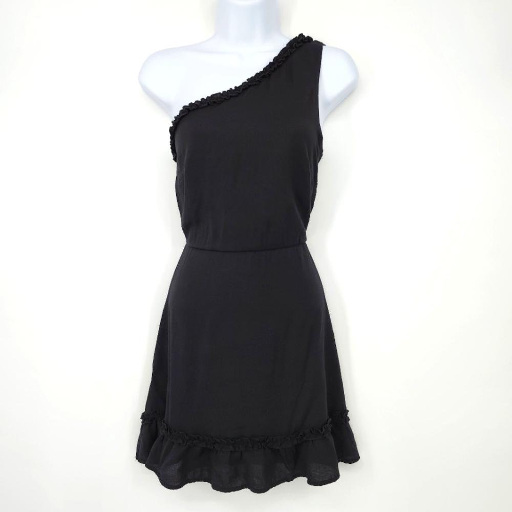 Blue Rain Womens‎ One Shoulder Dress Size S Black Mini Ruffle Coquette Twee